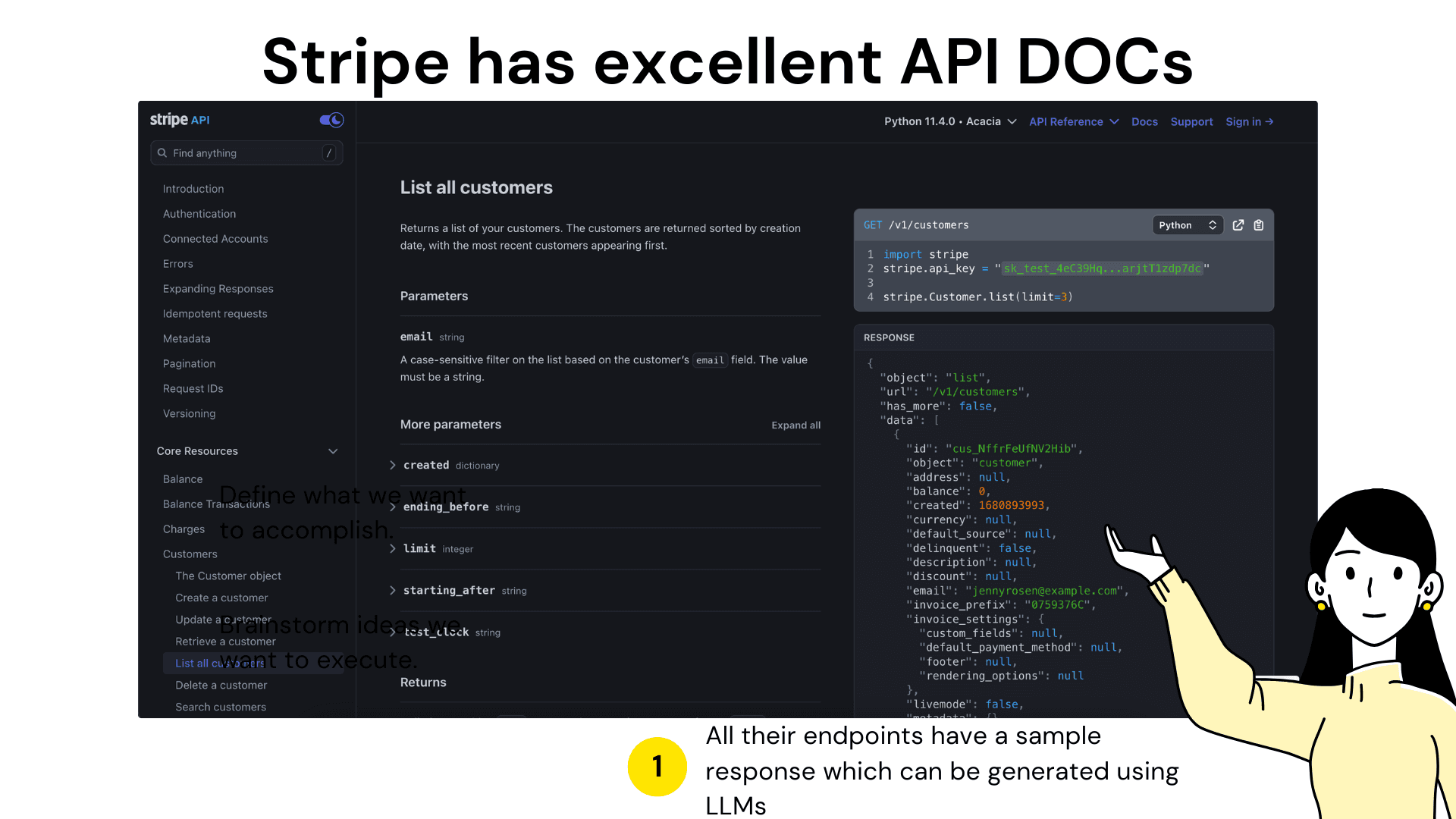 Stripe API Reference with Response Example Screenshot